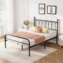 DUMOS Full Bed Frame Metal Platform with 11.9" Under-Bed Storage, Heavy Duty Steel Slat Support with Iron-Art Headboard, No Box Spring Needed, Easy Assembly, Black