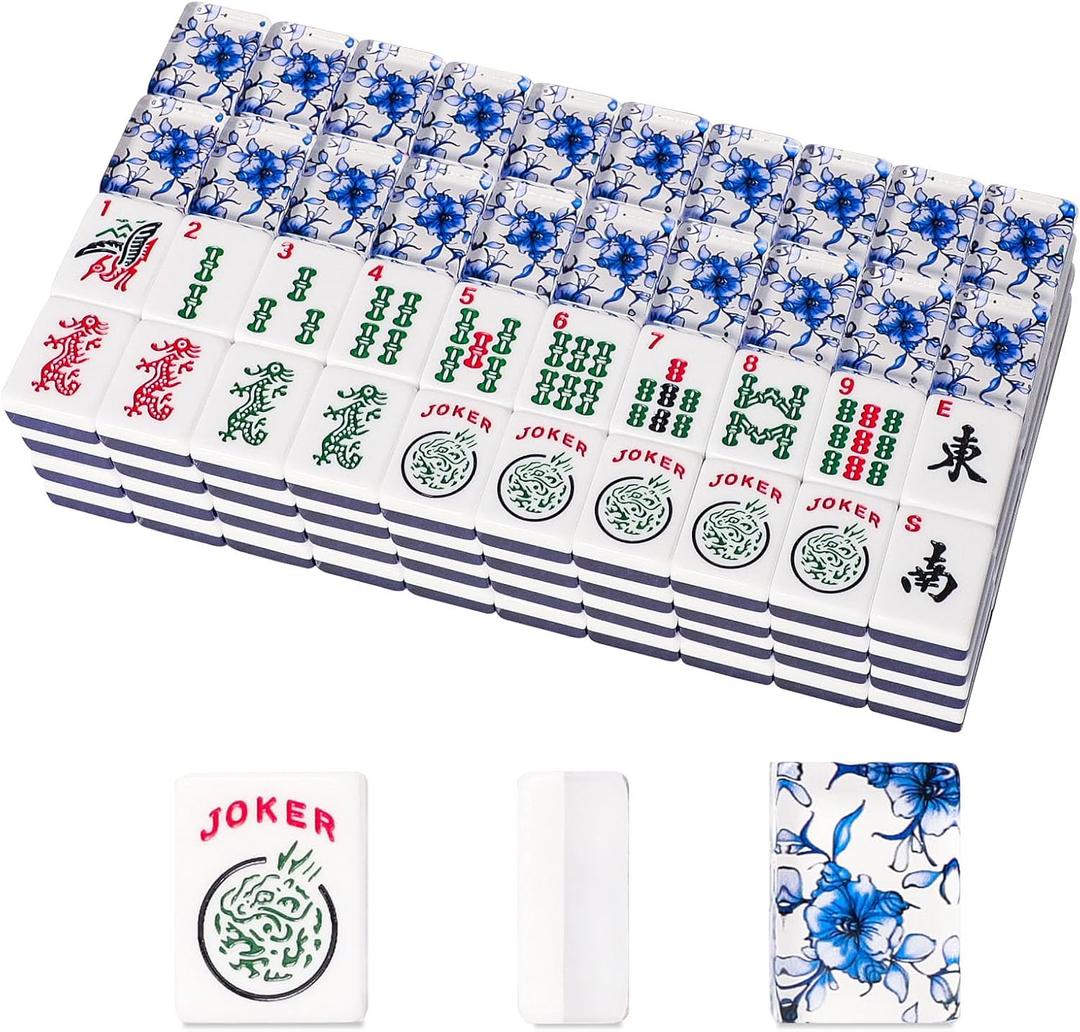 Set of American Mahjong Tiles, 166 Quality Acrylic Mahjongg Tiles with Blue Prints(1.2,Tiles Only Set)