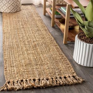 JONATHAN Y Handwoven Jute Fringe Natural Runner Rug, 2x8, Pata, Bohemian, Rustic, Cottage, Easy-Cleaning for Living Room, Bedroom, Kitchen, Non-Shedding (NRF103A-2)