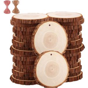 Natural Wood Slices TICIOSH Craft Unfinished Wood kit Predrilled with Hole Wooden Circles for DIY Crafts Wedding Decorations Christmas Ornaments Arts Wood Slices (50 Pcs 2.0-2.4 inches)