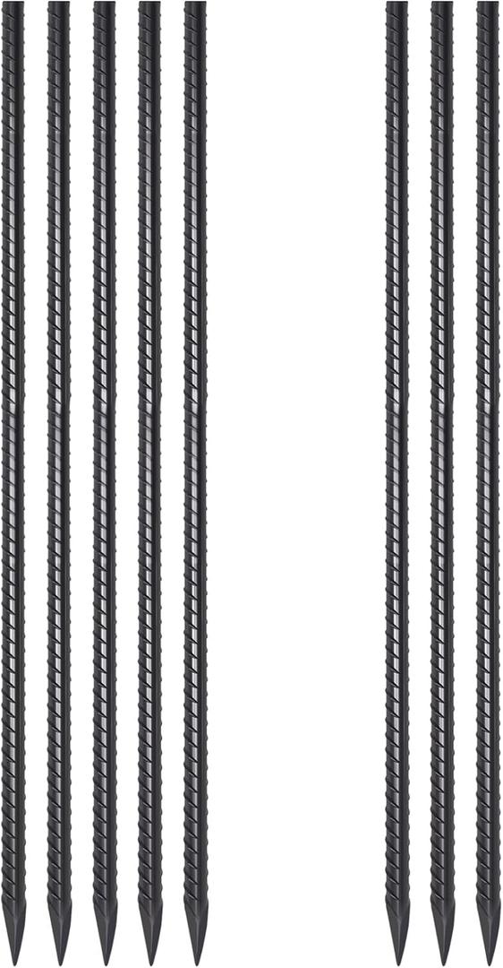 Metal Rebar Stakes 36 Inch 8 Pack Ground Stakes Heavy Duty 1/2 Inch Diameter with Chisel Point End Landscape Timber Spikes for Cement, Concrete Form, Plant Support, Black (I-36"x1/2"-8pcs, I Shape-Black)