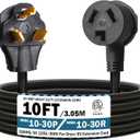 10FT 3 Prong Dryer 30A 10-30P to 10-30R / EV Extension Cord Level 2 EV Charging 125V/250V STW 10 Gauge Heavy Duty Extension Cord Black