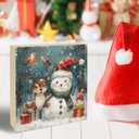 Winter Decor Wood Block Signs - Winter Snowman Table Desk Decor 5 x 5 Inches - Rustic Winter Decorations For Home Bathroom Bedroom Kitchen Party - Gifts For Family Friends - B02