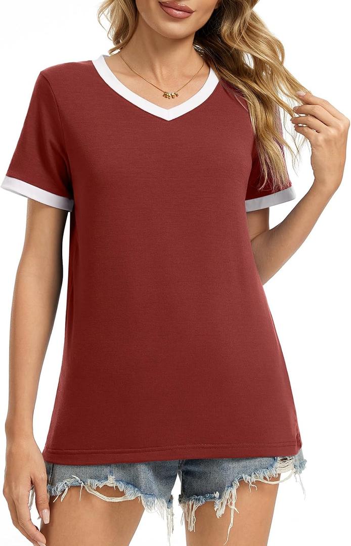 Xelky Womens Short Sleeve T-Shirts V Neck Summer Casual Basic Workout Tops (M)