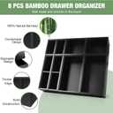 Bamboo Drawer Organizer Set, 8 PCS Black Multi-Use Drawer Storage Boxes, Junk Drawer Organizer Divider Bins for Bathroom, Kitchen, Office Desk, Makeup, Jewelry, Utensils