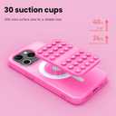 Patented Magnetic Sticky Phone Suction Grip Mount for MagSafe Case,Magnet Silicone Portable Stand Holder for iPhone 16/15/14/13/12 Series and Android, Hands-Free Selfies and Videos (Hot Pink)