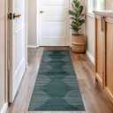 Rugshop Bohemian Stripe Stain Resistant High Traffic Living Room Kitchen Bedroom Dining Home Office Area Rug 2' x 7' Teal