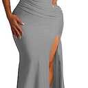 Women's Sexy Off Shoulder Bodycon Maxi Dresses Elegant High Split Club Party Long Dress, Size L