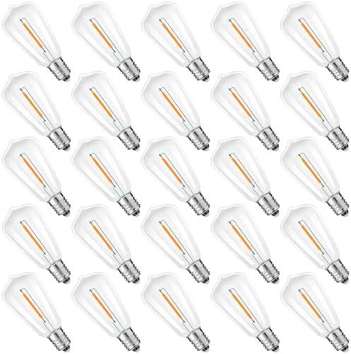 ST38 Replacement LED Light Bulbs, Shatterproof & Waterproof 0.6W ST38 LED Bulbs, Outdoor String Lights, E12 Base Patio Edison LED Light Bulbs, Warm White 2200K Plastic 40LM Non-Dimmable 25 Pack