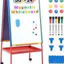 Mobile Dry Erase Board with Stand - 64.4" H Double Sided Portable Rolling Whiteboard Kids Easel for Classroom,Height Adjustable Magnetic White Board on Wheels for Home,School,36x24 inches (Multicolor)