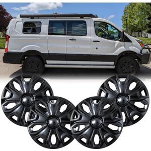 Hubcap Wheel Covers for 2015-2025 Ford Transit 150 250 350 350HD ABS Hubcap Replacement Set of 4, 16 inch Glossy Black