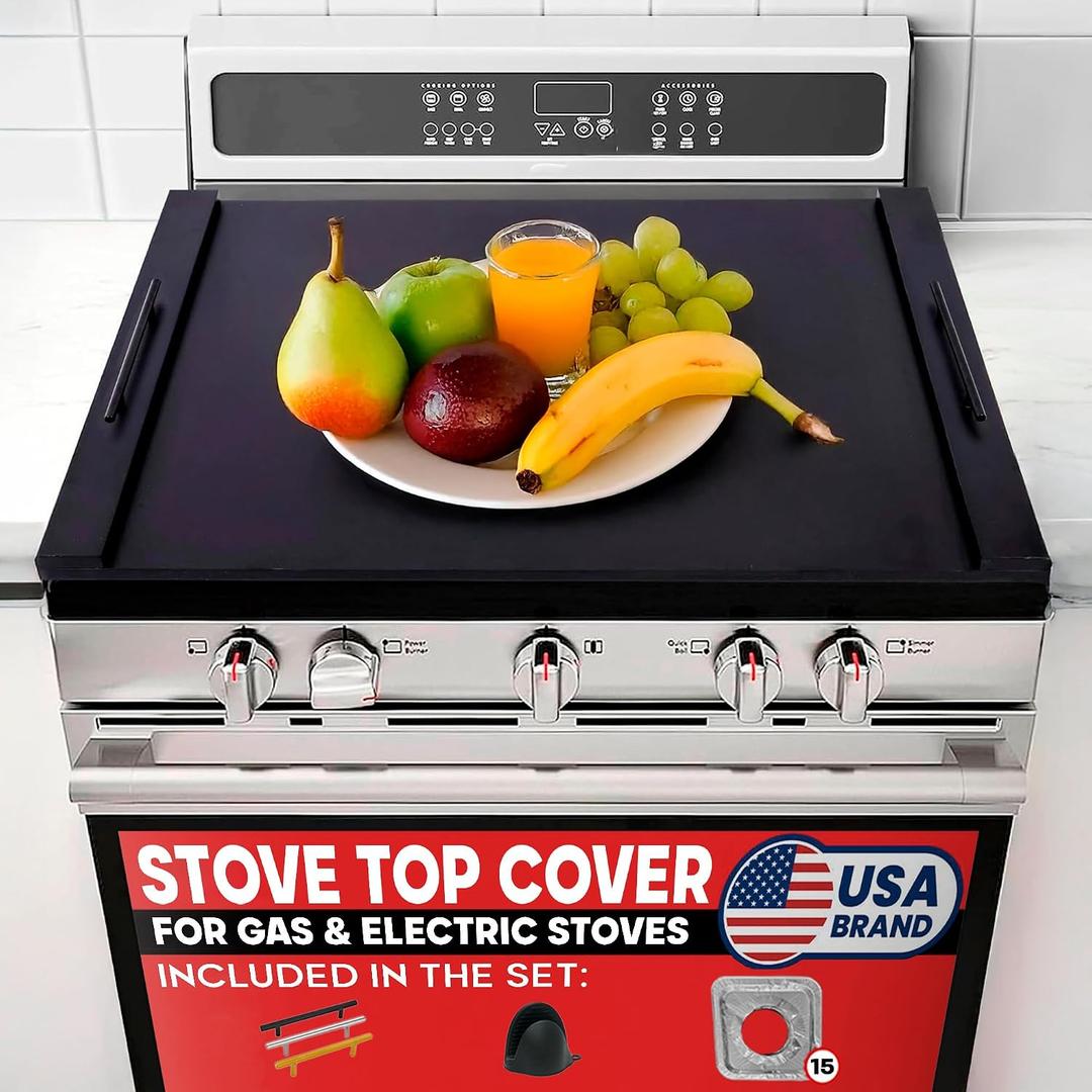 RVTHEUS Noodle Board Stove Cover, 29.5x22", Stove Top Covers for Gas Burners and Electric Stoves, Includes 15 Stove Burner Covers, 3 Sets of Handles and 1 Glove, Stove Top Covers for Electric Stove