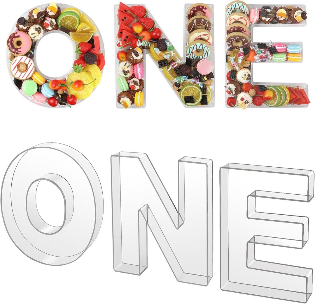 3 Pcs ONE Letters Food Tray, 10" Clear Acrylic Charcuterie Letter Fillable Box, Reusable Board Display for Candy, Snacks & Desserts, Perfect for Weddings, Halloween, Anniversaries & More