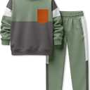 Boys Clothes Size 7-8 Long Sleeve Color-blocked Hoodie Top and Pants 2PCS Winter Sweatsuits Boys Outfits