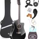 ALLSET 12 String Guitar - Acoustic Electric 12 String 42" Full Size Guitar for Beginner/Adult Fingerstyle, Spruce Top Cutaway with Gig Bag, Picks, Strings, Strap - Guitarra de 12 Cuerdas Black