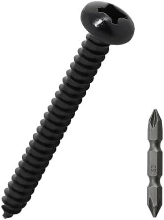 #8 x 2-1/2" Pan Head Wood Screws (50 pcs), 18-8 (304) Stainless Steel, Phillips Drive Pan Head Self Tapping Screws, Black Oxide Coated Sheet Metal Screws, Fayeploo (with Phillips Driver Bit)