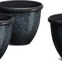 glitzhome Set of 3 Lightweight Faux Ceramic Plastic Planter Pots with Pre-Install Easy Knock-Out Drainage Hole, 14.25" D x 11.75" H, Gradient Turquoise