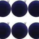 Senjie 4inch Velvet Christmas Balls Flocked Christmas Tree Ornaments 6pcs Plastic Balls Xmas Hanging Ornaments Decoration Navy