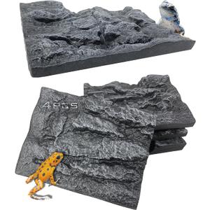4pcs Rock Terrarium Background,3D Reptile Tank Background Board,Amphibian Stereo Backdrop Wall,Lizard Snake Gecko Spider Chameleon Turtle Fish pet silo Background Decorative Panel (grey)