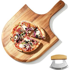 Pizza Peel 16 inch, Wooden Pizza X-Large Paddle Spatula with Cutter