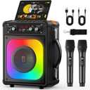 Karaoke Machine, Portable Bluetooth Speaker with 2 Wireless Microphones for Adults & Kids,Singing Machine for Parties and Gatherings, PA System Supports TWS/USB/TF/REC/AUX and TV Connected