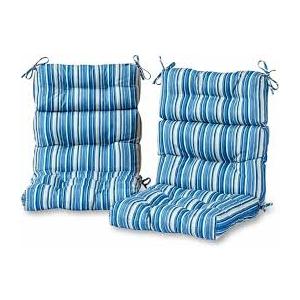 Geelin 4 Pcs Outdoor Patio Chair Cushion Thick High Back Adirondack Chair Cushion Tufted Weather & Fade Resistant Anti-Slip Outside Rocking Chairs Pads with Ties, 44 x 19 x 4 Inch (Blue Stripes)