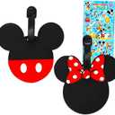 Disney Minnie Mouse and Mickey Mouse Luggage Tag PVC 2-Piece Set - Bundle Mickey and Minnie-Shaped Suitcase Tags Plus Stickers | Disney Travel Set