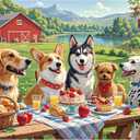 Puzzles for Adults 1000 Pieces - Dog-Themed Colorful Jigsaw Puzzles, Fun Family Game, Challenging Brain Teaser, 28 x 20 in, Great Gift Idea & Home Decor (Puppy Picnic)