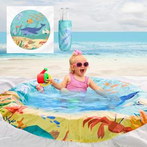 6.5 X 6.5Ft Baby Beach Pool, 2 in 1 Square Portable Cartoon Ocean Theme Toddler Beach Puddle, Waterproof Sandproof Cute Toddler Paddling Pool Beach Blanket with Carrying Bag for Boys Girls
