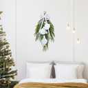 2 Pcs 22'' Christmas Teardrop Swag Coastal Christmas Decor Beach Decoration with Norfolk Pine Seashells Starfish Wreath for Outdoor Front Door Mentle Fireplace