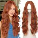 Eawwii Ginger Long Wavy Wig for Women, Pre-Cut HD Lace Natural Hairline, Glueless Middle Part, Synthetic Fiber for Daily and Party Use 26Inch
