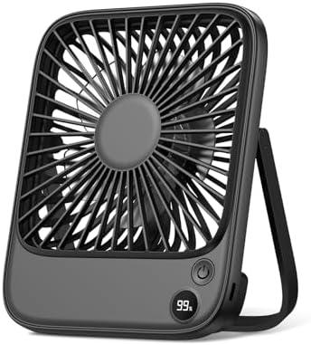 TOPK 5000mAh Portable Desk Fan Rechargeable, Cruise Ship Fan, Quiet Thin Battery Operated Desktop Personal Fan with Power & Speed Display for Office,Travel,Library,Sleeping,Outdoor Black