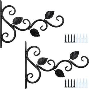 NSBELL Plants Hangers Outdoor Indoor Decor, Wall Hooks for Hanging Plant Bracket, Plant Hooks for Bird Feeder, Wind Chime, Lights, Lanterns (Black-2PCS)