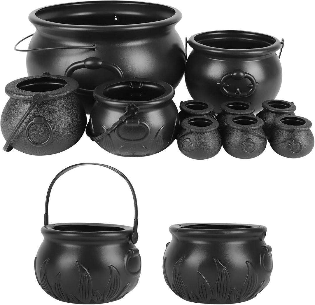 CCINEE 10pcs Black Plastic Witch Cauldron Kettle,Large St Patrick's Witch Cauldron Pot Halloween Candy Holder for Holiday Trick or Treat Party Easter Day Bowl Decor