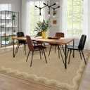 LIVEBOX Scalloped Washable 8x10 Rug, Easy Jute Tan Rug for Living Room, Indoor Outdoor Rugs Bedroom, Geometric Farmhouse Non Slip Dining Room Mat Modern Carpet Area Rug for Patio Home Office Decor
