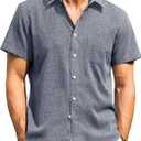 Alimens & Gentle Mens Linen Shirts Short Sleeve Button Down Shirts Wrinkle Free Casual Vacation Beach Summer Tops (Blue, S)