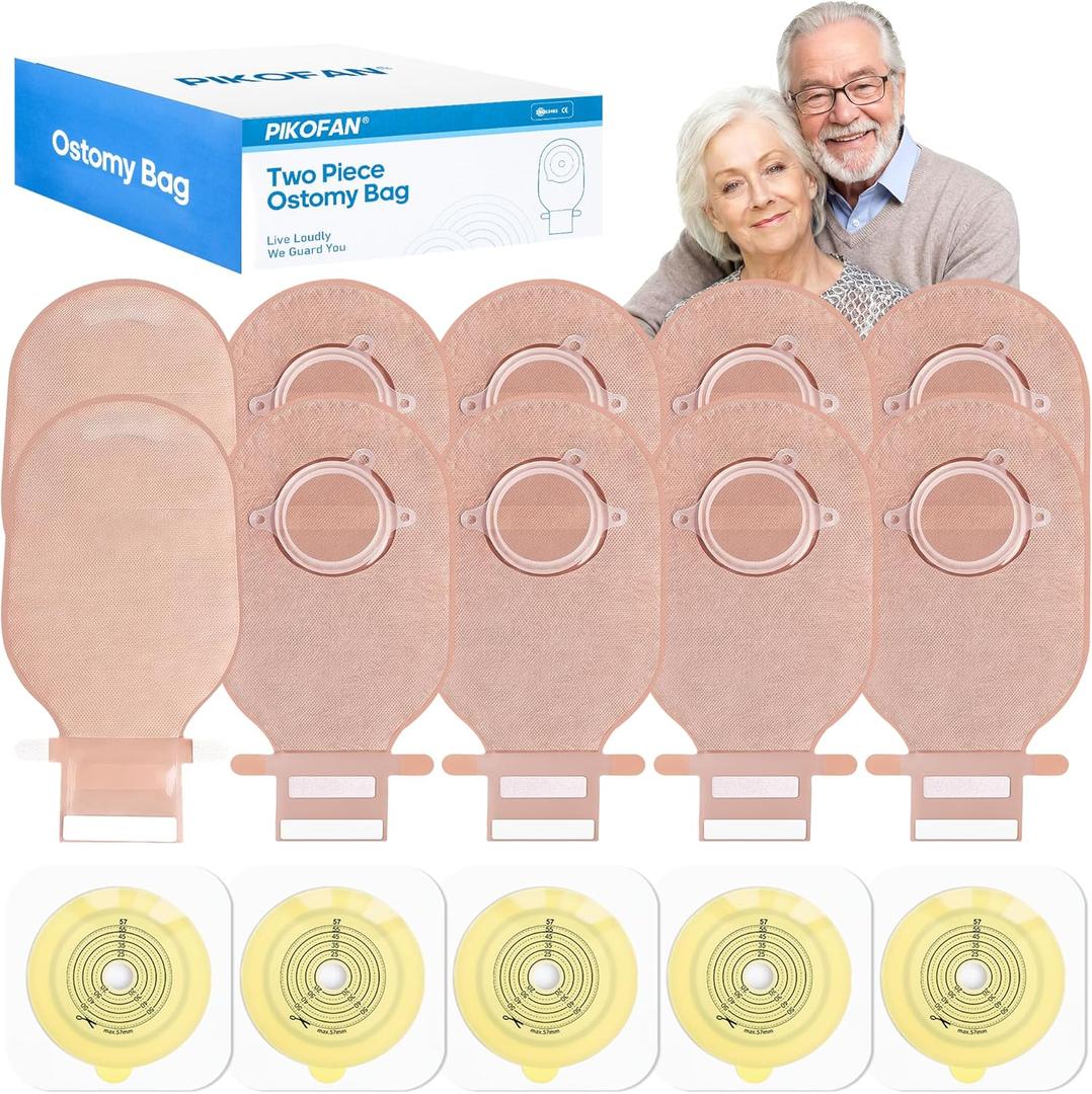 100 Count) 68 Colostomy Bags+32 Barriers, Two-Piece System with Hook and Loop Closure, Ostomy Supplies for Stoma Care, Effective Odor Control, Gentle on Skin, 15mm-57mm Cut to Fit