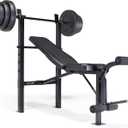 CAP Barbell Standard Weight Bench with Leg Developer and a 100 LB Vinyl Weight Set Adjustable Backrest, Barbell, and Cement Plates for Home Gym