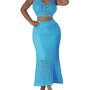Women Plus Two-Piece Skirt Set Tassel Fishing Net Knittin Hollow Out Off Shoulder Beach Dresses Swimsuit Cover Ups, S