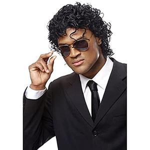 Mens Short Curly Wig Black Synthetic Rocker Wig California Halloween Costume Culture Wet Look Wig