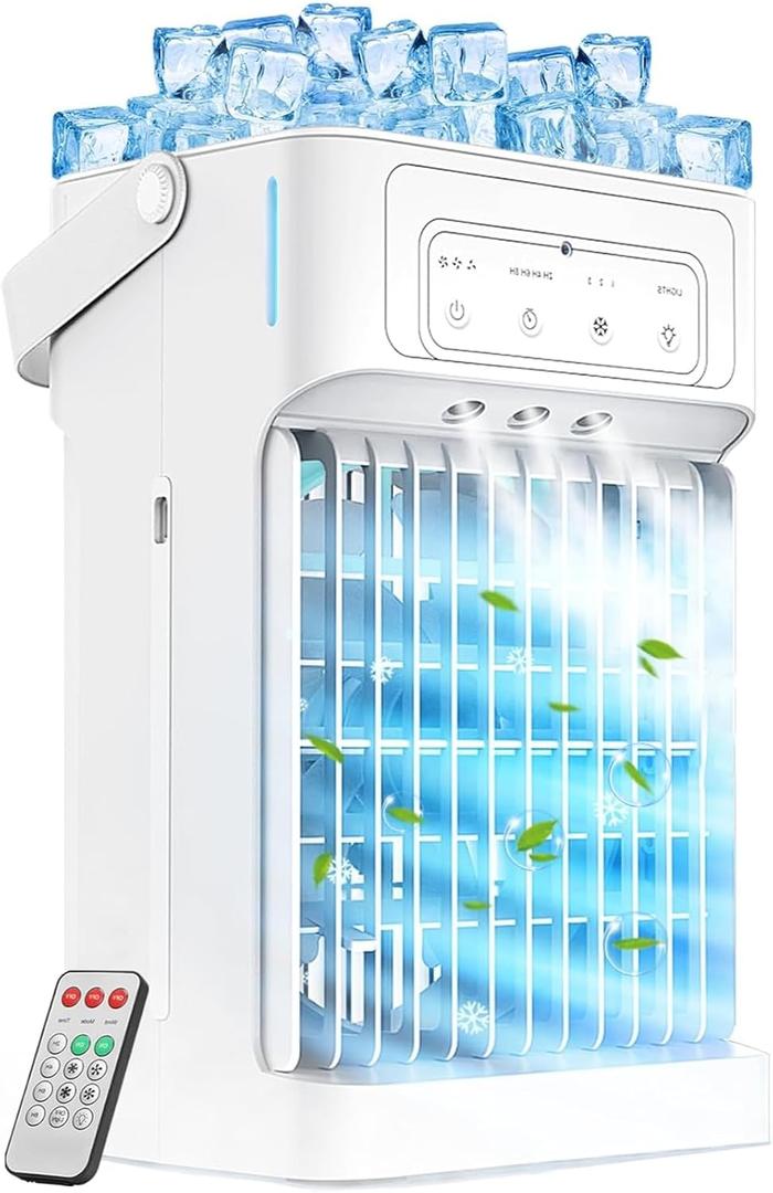 Portable Air Conditioners with 40oz XL Water Tank, 3 Speeds & 3 Mist Settings, 2/4/6/8h Timer & Night Lights, Personal Mini Small Portable Air Conditioner for Bedroom