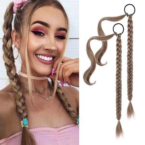 YOGFIT 2PCS DIY Braid Ponytail Extension, Long Straight Wrap Around Ponytail Hair Extensions Natural Soft Synthetic Hairpieces for Women Daily Wear (24 Inch, Dark Ash Blonde with Hightlights)