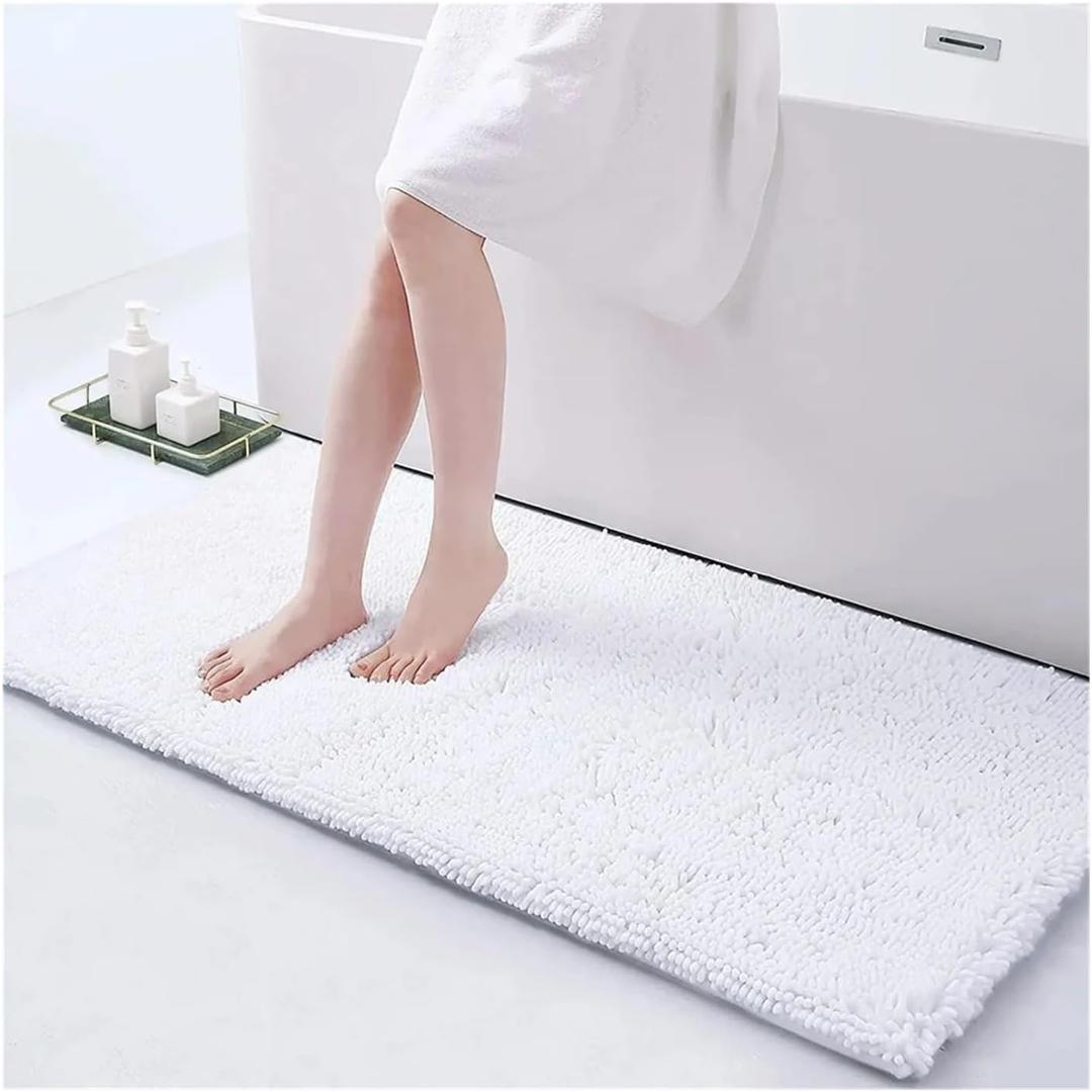 Chenille Bath Rug Bathroom Rug Mat Non Slip Quick Dry Bath Mats Thick Bath Rugs Microfiber Chenille Shower Carpet(White,30" x 50")