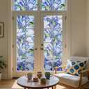 DKTIE Magnolia Pattern Stained Glass Window Film Floral Decorative Window Privacy Film with Rainbow Effect Front Door Bathroom Room Decor (S677, 17.7in X 118.1in)