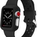 38mm Silicone Strap Replacement Watch Band with Stainless Metal Clasp Skin for Apple Watch Series 1, Apple Watch Series 2, Apple Watch Series 3 - Black 38mm Watch Strap