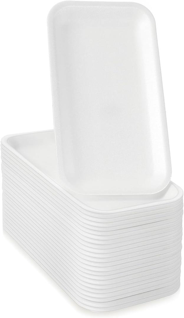 EBOOT 50 Pcs Crafts Foam Trays, White Foam Meat Food Plates Paint and Ink Mixing Plates Rectangle Printmaking Dish for DIY Art Craft Dissecting(8 x 4 x 1 Inches)