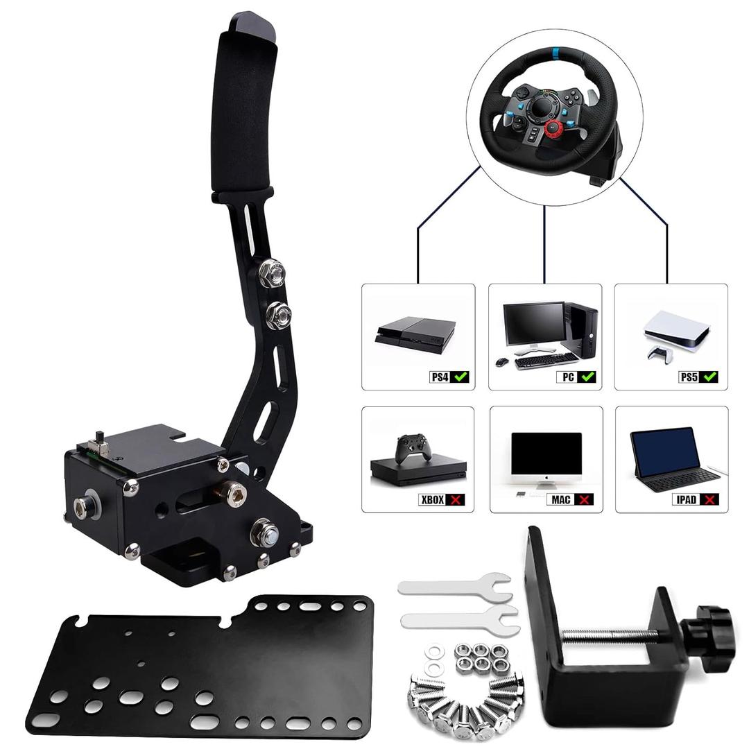 CNRAQR PC/PS4/PS5 Racing Game USB Handbrake 16Bit SIM for Racing Games, Compatible with Logitech G29 Simulate Linear Handbrake Realize Switch ControlWith Fixing Clip and Plate (Black)