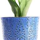Gepege 10 Inch Plant Pot, Ceramic Planter with Drainage Holes and Saucers for Plants Indoor and Outdoor Flower Pot (Blue)