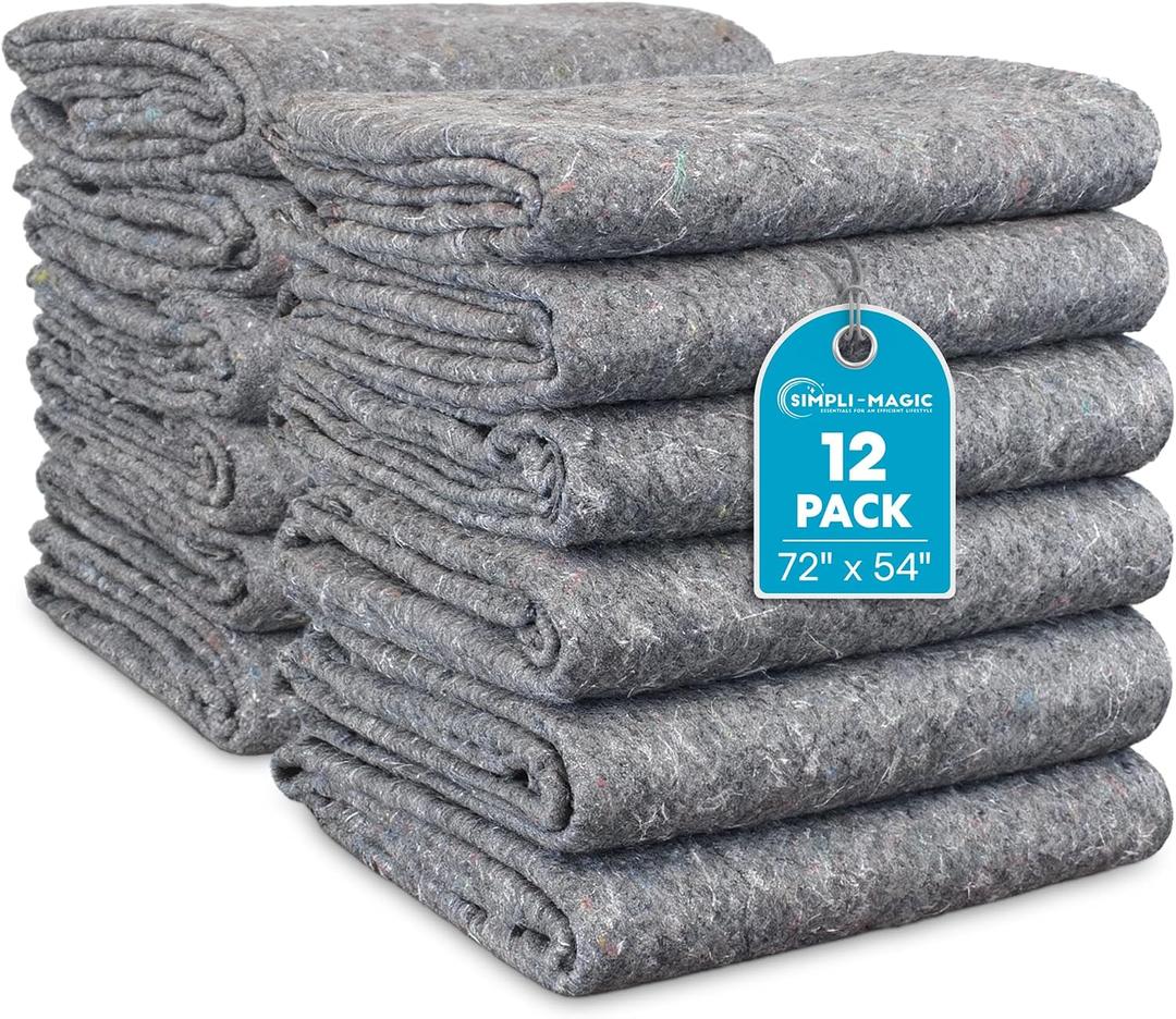 Simpli-Magic Padded XL Moving Blanket Pads, 12 Pack, Heavy Duty, Eco-Friendly Pads for Packing & Furniture Protection