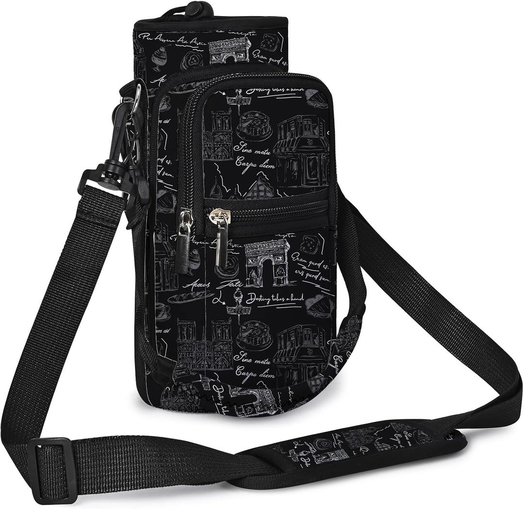 icolor Water Bottle Carrier Bag with Strap 25/32/40 oz Crossbody Bottle Holder with Phone Pocket Sling Sleeve Insulated Neoprene Water Bottle Pouch for Walking Travelling (TriompheArch)